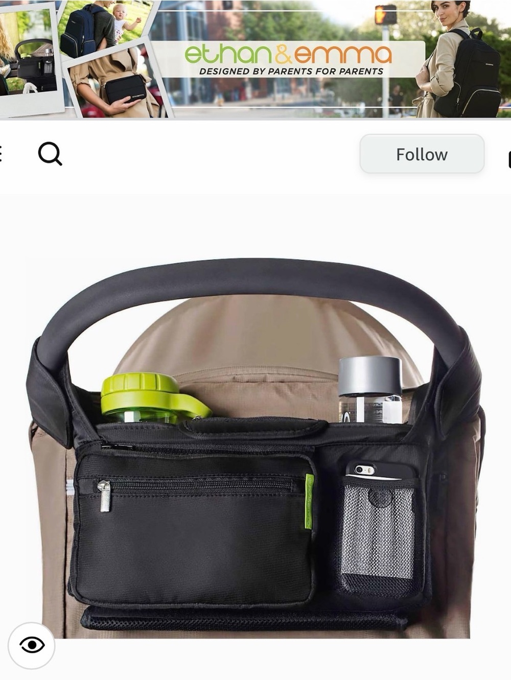 Ethan & Emma Black Stroller Organizer